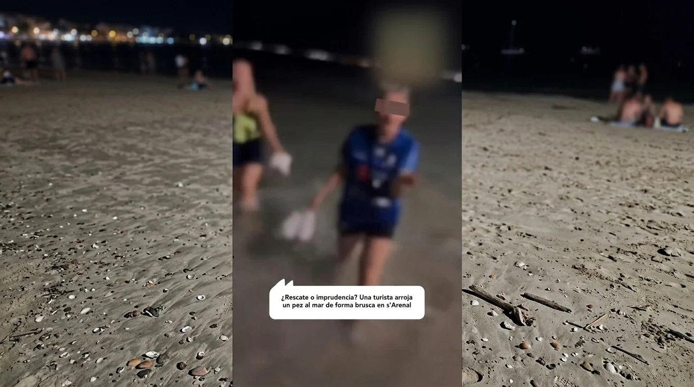 ¿Rescate o imprudencia? Una turista arroja un pez al mar de forma brusca en s'Arenal