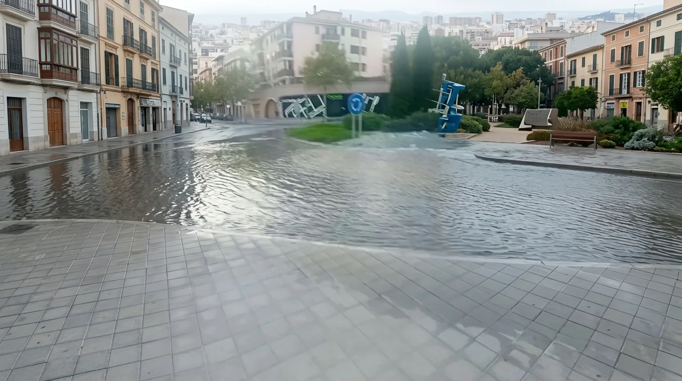 Agua a borbotones tras romperse una tubería de riego en Es Rafal Vell, Palma